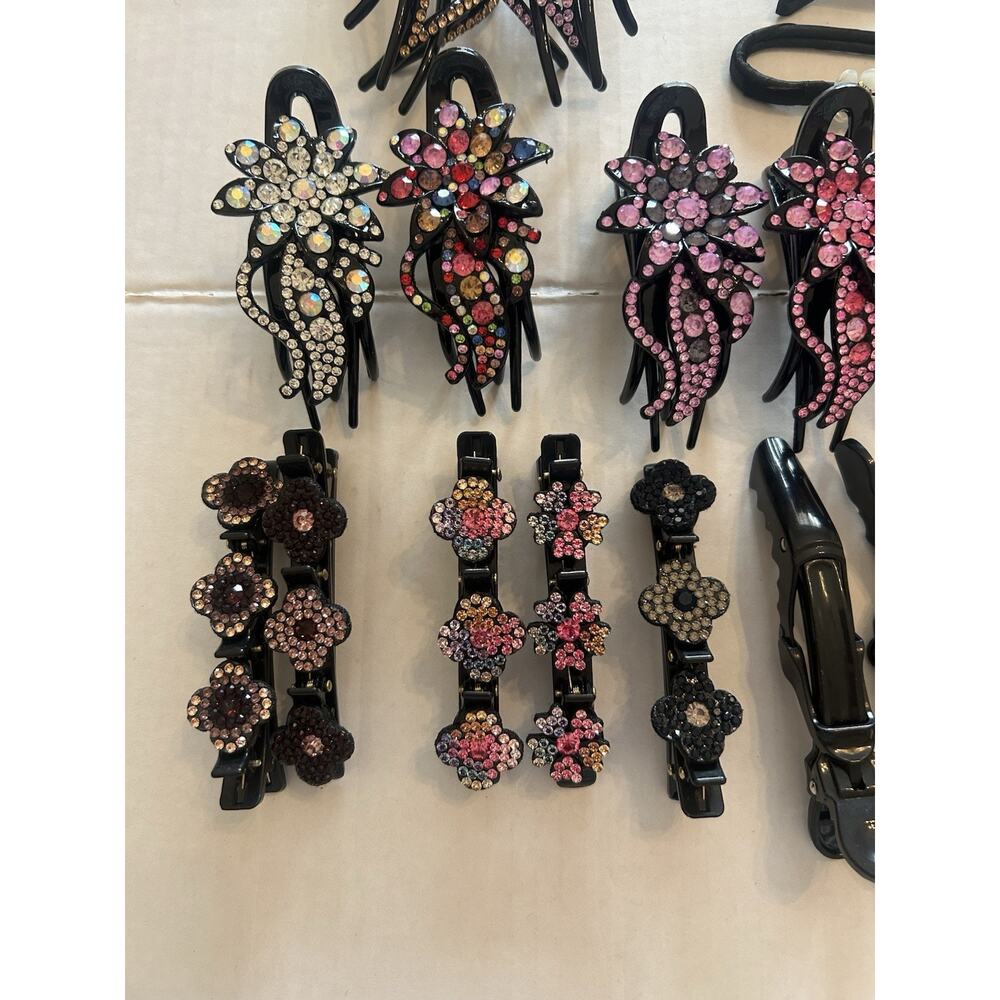 Lot Of 19 Rhinestone & Black Hair‎ Clips Pink Blue Purple Clear Stones - Picture 3 of 7